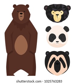 Vector bears different style funny happy animals cartoon predator cute bear character illustration