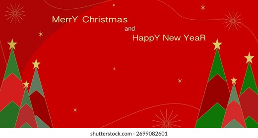 Vector - Hermoso árbol de Navidad abstracto sobre fondo rojo. Año Nuevo, Navidades, concepto de Festiva. Saludo, tarjeta de invitación.
