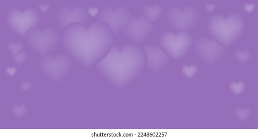Vector of beautiful abstract horizontal background for Valentines day card,banner with hearts on purple background.Isolated element, space for text.Wedding design
