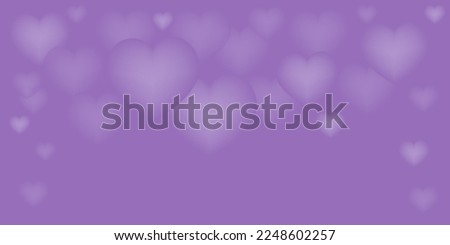 Vector of beautiful abstract horizontal background for Valentines day card,banner with hearts on purple background.Isolated element, space for text.Wedding design