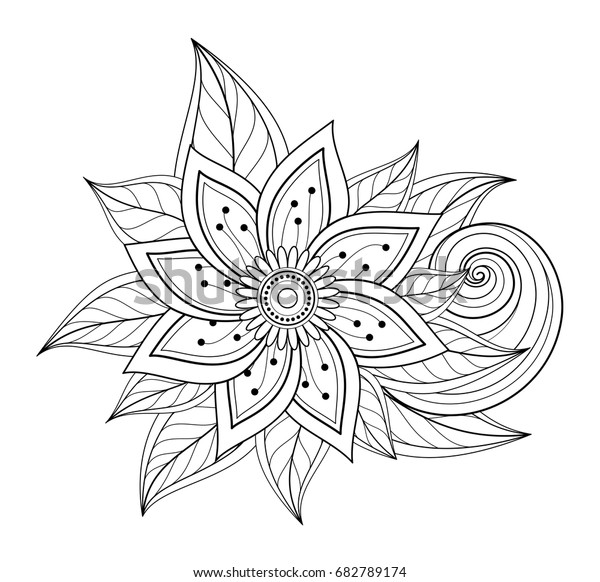 Vector Beautiful Abstract Monochrome Floral\
Composition with Flowers, Leaves and Swirls. Design Element in\
Doodle Style Coloring Book\
Page