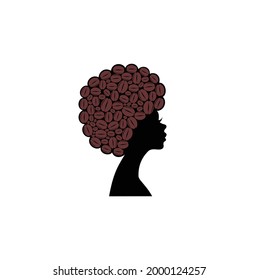Vector of Beautiful African Woman with a Curly Hair from Coffee Bean Logo Design