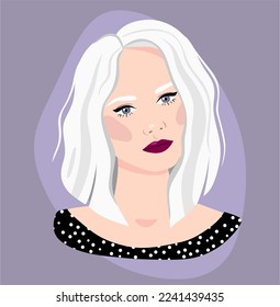 Retrato vectorial de chica albina hermosa, pelo rubio, albinismo, trastorno genético raro. Ilustración del vector