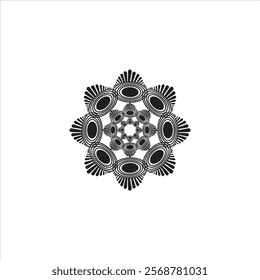 Vector Beautiful Art Line Black Round Mandala, Patterned Design Element.
