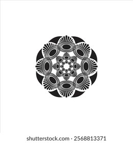 Vector Beautiful Art Line Black and White Round Mandala, Patterned Design Element.