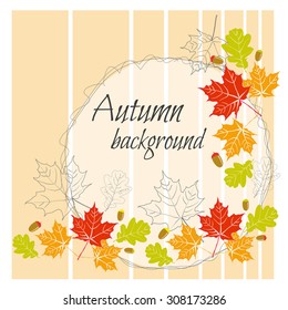 Vector beautiful autumn background with leaves and acorns