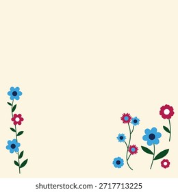 Fondo hermoso del Vector con el marco azul y rojo de las flores para las decoraciones del diseño