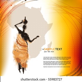 vector beautiful background with illustrated abstract African woman and Africa map