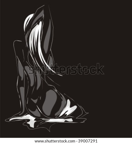 VECTOR The beautiful bared girl on a black background