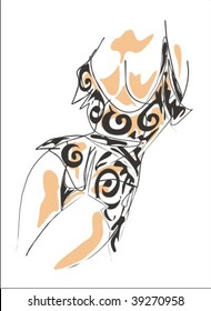 VECTOR  beautiful bared young girl
