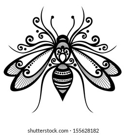 Vector Beautiful Bee, Exotic Insect. Patterned design, Tattoo