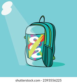 vector beautiful blue backpack for girl on her back to school