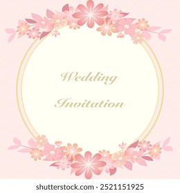 Vector - Beautiful Border or frame with pink flower bouquet. Pink color. Can be use for invitation card, web, banner. Wedding, Valentine, Memorial concept.