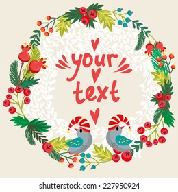 Vector beautiful and bright Christmas Illustration of wreath.