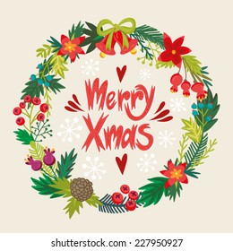 Vector beautiful and bright Christmas Illustration of wreath.