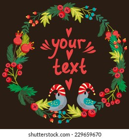 Vector beautiful and bright Christmas Illustration of wreath. 