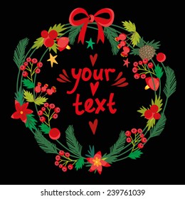 Vector beautiful and bright Christmas Illustration of wreath.