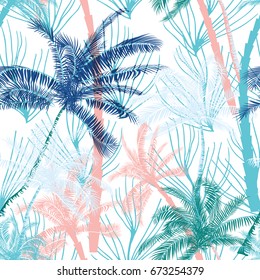Vector Beautiful bright exotic tropical summer pattern with palm trees background. Perfect for greetings card, textile, wallpapers, wrapping paper Seamless tropical pattern.