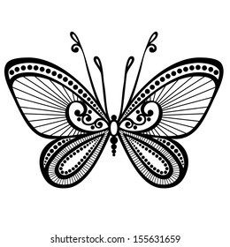 Vector Beautiful Butterfly, Exotic Insect. Patterned design, Tattoo