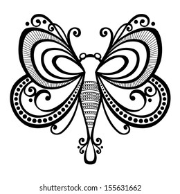 Vector Beautiful Butterfly, Exotic Insect. Patterned design, Tattoo