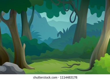 Vector beautiful cartoon forest landscape jungle wild nature background