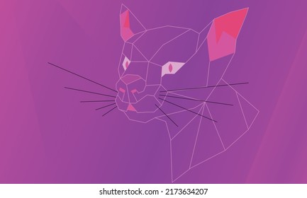 Vector of a beautiful cat with a long beard. Polygon of an aggressive cat looking. Illustration of furious wolf and dog. Low Polly of wild animal. 