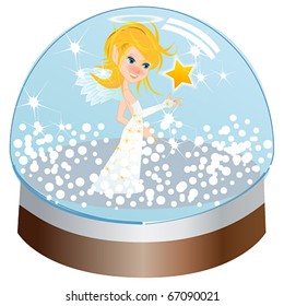 Vector beautiful Christmas angel with star in snowglobe