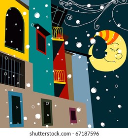 Vector beautiful Christmas midnight in the city