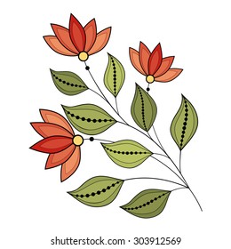 Vector Beautiful Colored Contour Flower, Floral Design Element