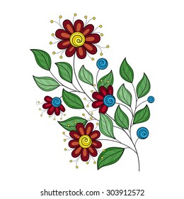 Vector Beautiful Colored Contour Flower, Floral Design Element