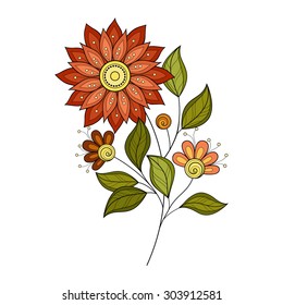 Vector Beautiful Colored Contour Flower, Floral Design Element