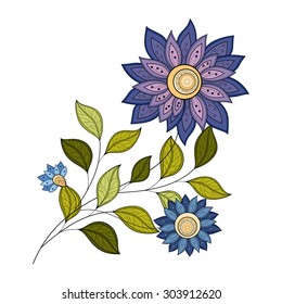 Vector Beautiful Colored Contour Flower, Floral Design Element