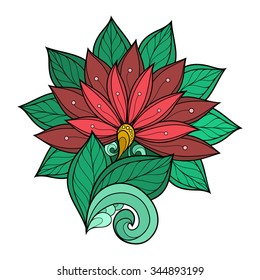 Vector Beautiful Colored Contour Flower, Floral Design Element