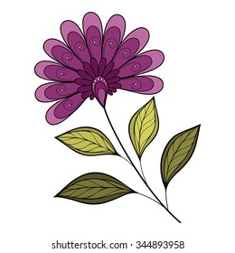 Vector Beautiful Colored Contour Flower, Floral Design Element
