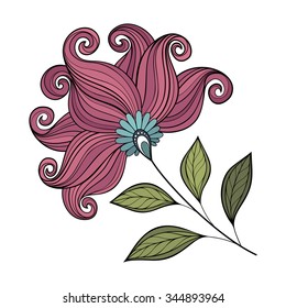 Vector Beautiful Colored Contour Flower, Floral Design Element