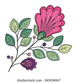 Vector Beautiful Colored Contour Flower, Floral Design Element