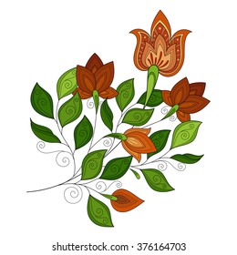 Vector Beautiful Colored Contour Flower, Floral Design Element