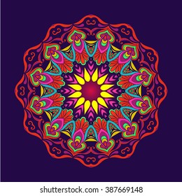 Vector Beautiful Colored Deco Mandala, Patterned Design Element, Ethnic Amulet