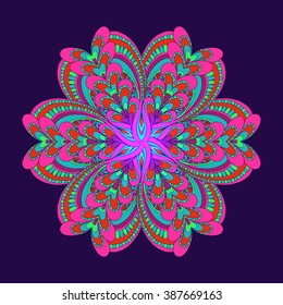 Vector Beautiful Colored Deco Mandala, Patterned Design Element, Ethnic Amulet