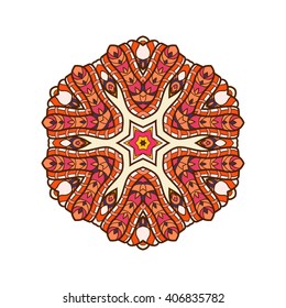 Vector Beautiful Colored Deco Mandala, Patterned Design Element, Ethnic Amulet Isolated vector illustration.