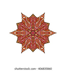 Vector Beautiful Colored Deco Mandala, Patterned Design Element, Ethnic Amulet Isolated vector illustration.