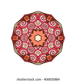 Vector Beautiful Colored Deco Mandala, Patterned Design Element, Ethnic Amulet Isolated vector illustration.