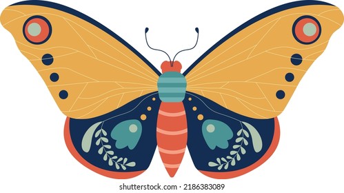 Vector beautiful colorful moth vibrant butterfly multicolored insect night butterfly winged animal blue and red flying insect 