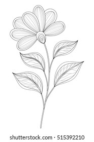Vector Beautiful Contour Flower, Object Isolated on White Background. Floral Design Element
