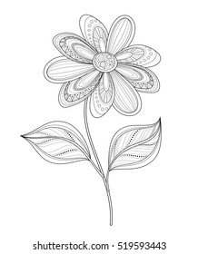 Vector Beautiful Contour Flower, Object Isolated on White Background. Floral Design Element