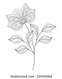 Vector Beautiful Contour Flower, Object Isolated on White Background. Floral Design Element