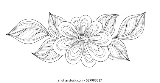 Vector Beautiful Contour Flower, Object Isolated on White Background. Floral Design Element