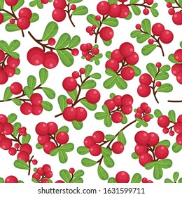 Vector beautiful cranberries twing seamless pattern background on white surface