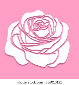 Vector beautiful cutout paper rose flower floral icon on pink background