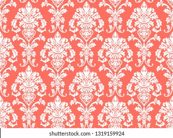 Vector beautiful damask pattern. Royal pattern with floral ornament. Seamless wallpaper with a damask pattern. Vector illustration. living coral.